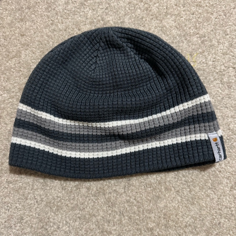 Carhartt Textured Waffle-Stripe Beanie Hat Gray Streetwear Gorcopre-One Size